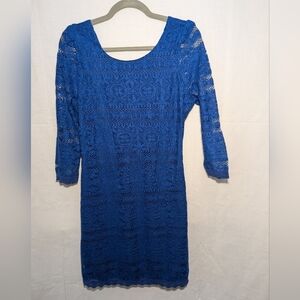 Xhilaration Royal Blue Long Sleeve Lace Overlay Dress Size Medium